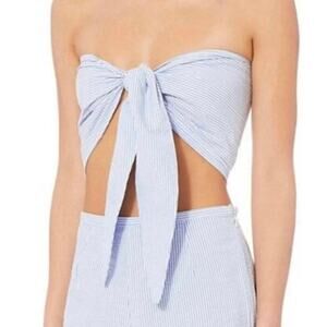 STAUD x Solid & Striped NWT Blue White Baia Seersucker Tube Tie Front Wrap Top M